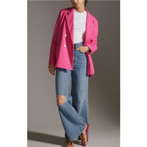 Anthropologie Maeve Double Breasted Pink Blazer - Picture 5 of 11